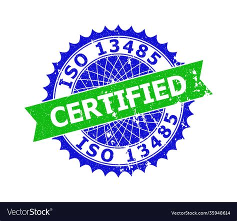 Iso 13485 Certified Bicolor Rosette Corroded Seal Vector Image