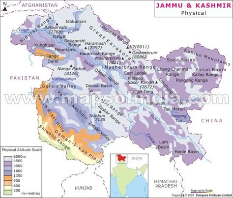 Jammu Kashmir Physical Map Physical Map Kashmir Map Map