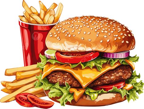 Gourmet Burger And Golden Fries Savory Combo Food Burger Clipart Png