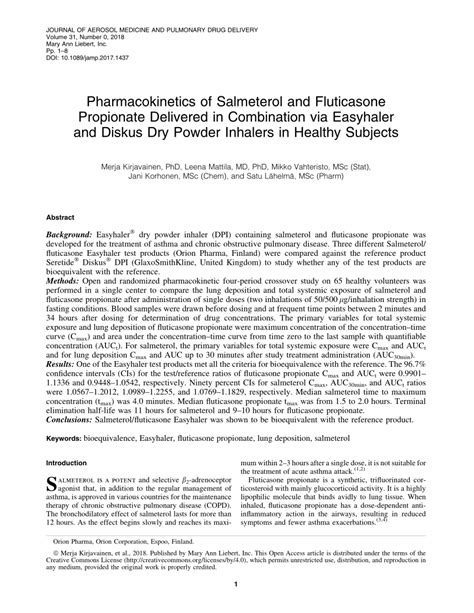 (PDF) Pharmacokinetics of Salmeterol and Fluticasone Propionate Delivered in Combination via ...