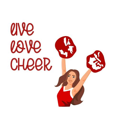 Live love cheer . Cheerleader girl with red pompoms dancing to support ...