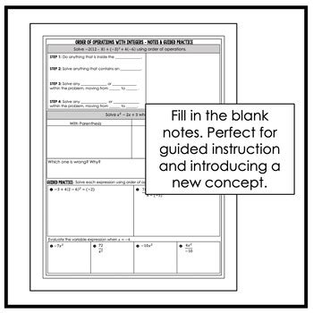 Order Of Operations With Integers Notes Practice By Gina Lester