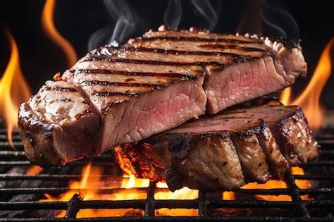 Premium Photo Juicy Grilled Meat With Fire