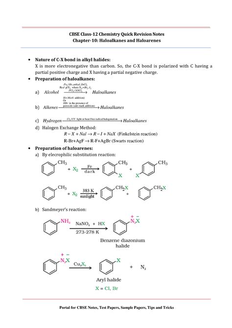 Quick Revision Notes Haloalkanes And Haloarenes CBSE Class 12