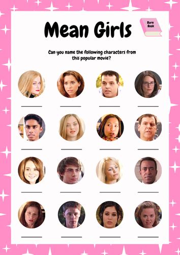 Mean Girls Movie Character Quiz Game Sheet And Answers Lesson Filler