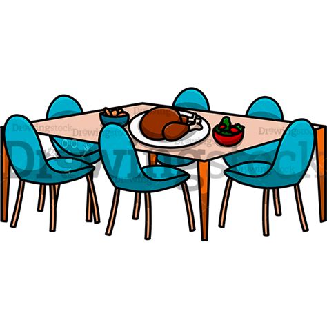 Beautiful Modern Dining Room With Food Vector Cartoon Drawing Image - drawingstock.com