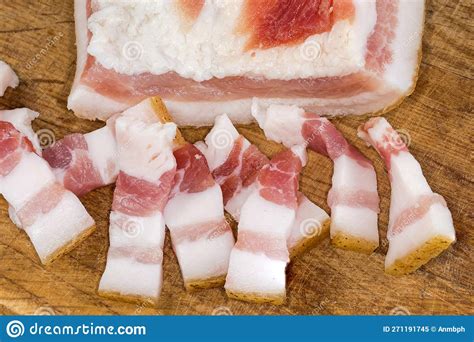 Partly Sliced Salted Pork Fatback On Cutting Board Close Up Stock Image Image Of Food Bacon