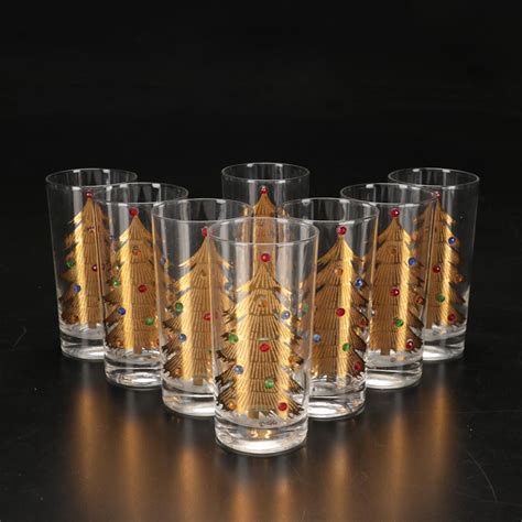Culver Jeweled Christmas Tree Highball Glasses Set Of Eight Ebth