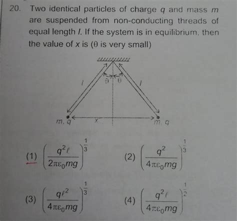 Two Identical Particles Of Charge Q And Mass M Are Suspended From Non Con