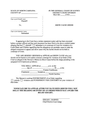 Fillable Online Nccourts Steps For Filing A Motion And Order To Show