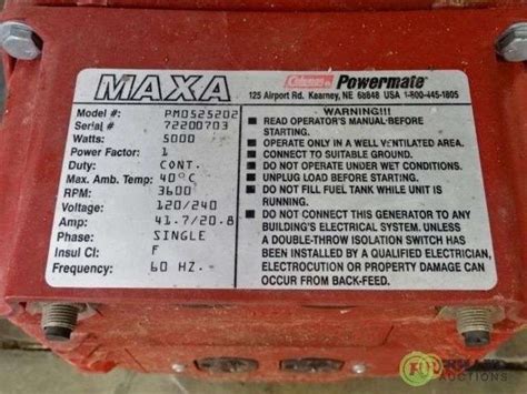 Coleman Powermate MAXA 5000 ER Generator Gas 5000 Watts 120 240V