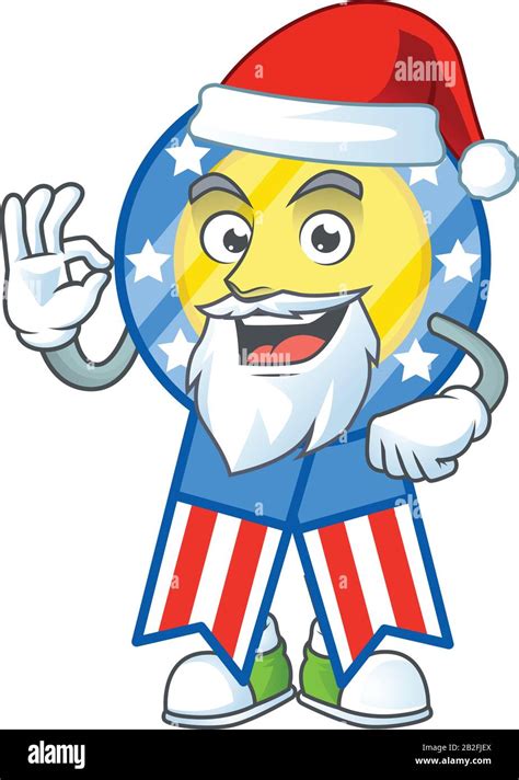 A Lovely Santa USA Medal Mascot Picture Style With Ok Finger Stock