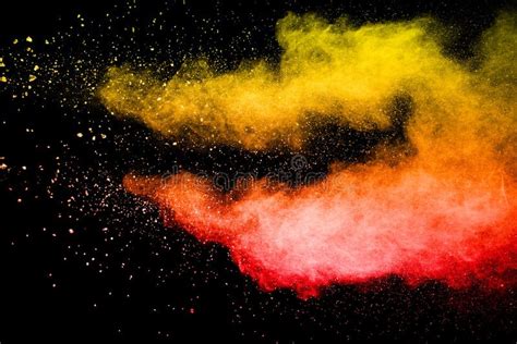 Yellow Color Powder Explosion Cloud Isolated On White Background Stock