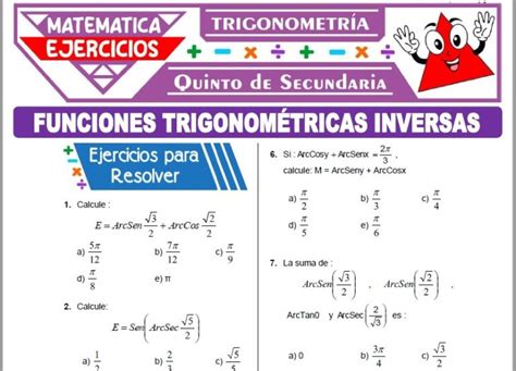 Ejercicios De Funciones Trigonom Tricas Inversas Para Quinto De Secundaria