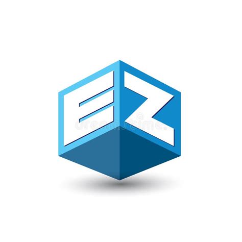 Letter Ez Logo In Hexagon Shape And Blue Background Cube Logo With