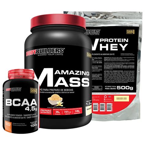 Kit Hiper Amazing Mass 1 5 Kg Whey Protein Concentrado Em Blend