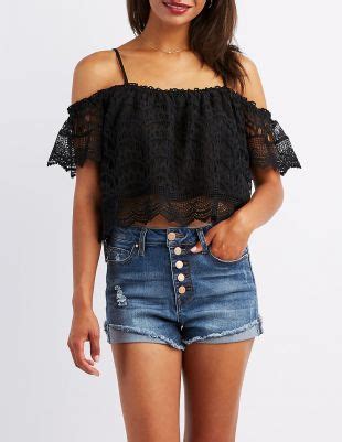 Charlotte Russe Crochet Trim Lace Cold Shoulder Top Charlotte Russe