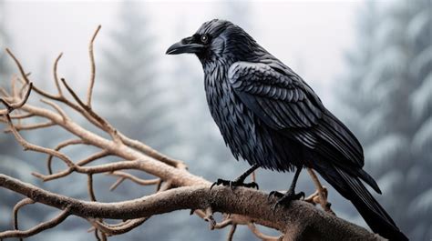 Premium Ai Image Crow Sitting On A Tree Branch In Winter Forest D