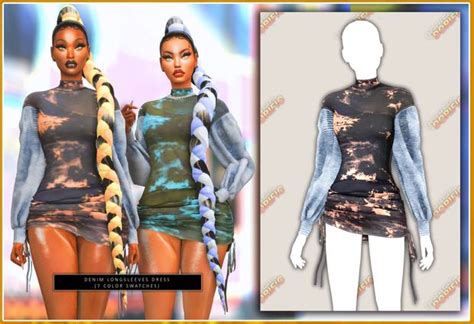 Denim Longsleeves Dress 🧡 Dorific 🧡 Sims 4 Clothing Long Sleeve Dress Sims 4 Mods Clothes