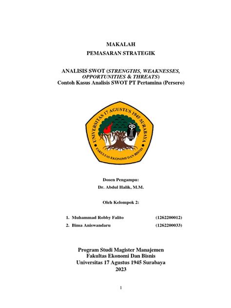 Tugas Kelompok 2 Makalah Materi Analisis Swot Pemasaran Strategik Pdf