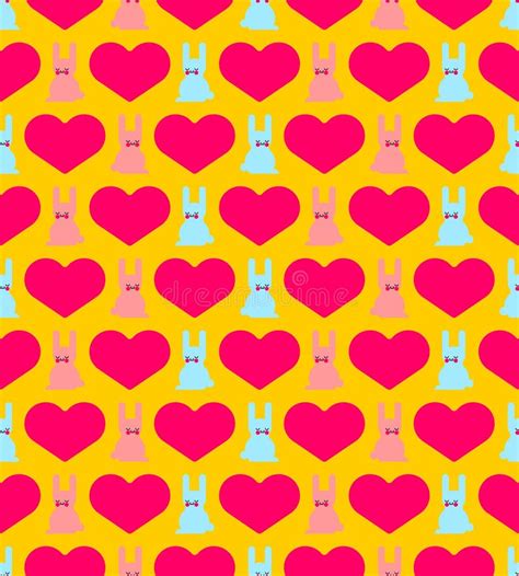 Cute Rabbits And Love Pattern Seamless Hares And Heart Background