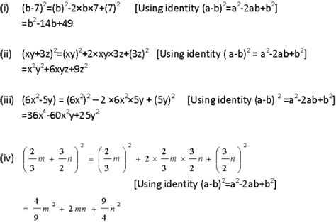 Find The Following Squares By Using Identities I B 72 Ii Xy3z