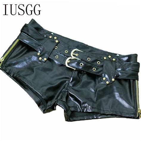 Aliexpress Buy Fashion Sexy Club Hot Black Leather Shorts Double Sashes Low Rise Waist