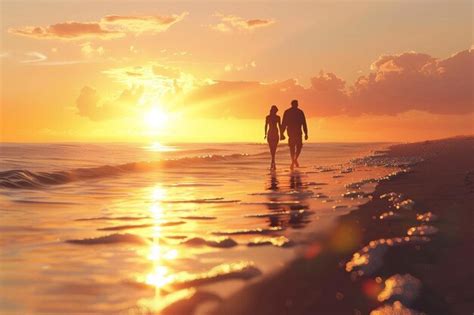 Premium Photo Romantic Sunset Stroll Along A Sandy Beach Octane