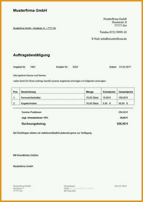 Überraschen Auftragsbestätigung Vorlage Pdf Beispiel Kostenlos