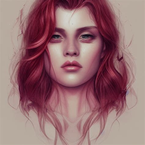 Fantasy Art Crimson Hair Watercolor Painting · Creative Fabrica