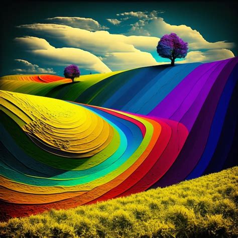 Premium AI Image | A colorful painting of a hill with a tree on it