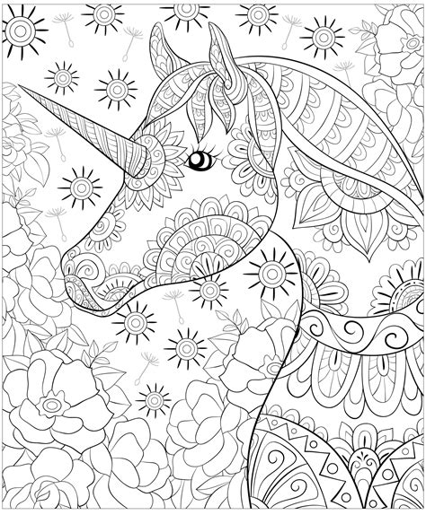 Cute Unicorn And Flowers Unicorn Coloring Pages For Adults