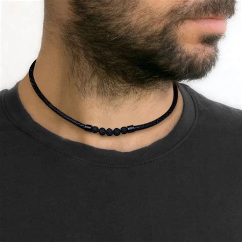 Collier Ras Du Cou Pour Hommes Colliers En Cuir Tressé De Roche De