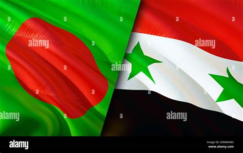 Bangladesh And Syria Flags 3D Waving Flag Design Bangladesh Syria