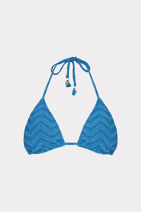 MILLY CABANA Jacquard String Bikini Top Blue Editorialist