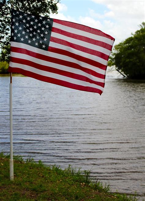 Bandeira Americana Que Acena Sobre O Rio Foto De Stock Imagem De