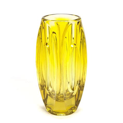 Vintage Yellow Glass Vase Design Rudolf Schrötter Retro