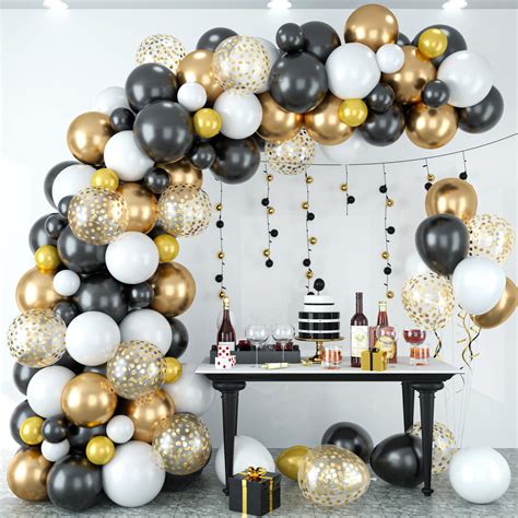 Buy Black Gold Balloon Arch Kit 120pcs Metallic Gold Black And White