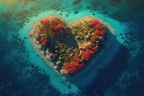 Una isla tropical en medio del océano con forma de corazón un lugar