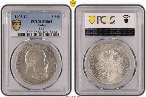 Baden 5 Mark 1903 G Friedrich I 1856 1907 PCGS MS64 MA Shops