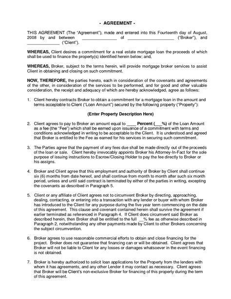 Commercial Loan Broker Fee Agreement Template