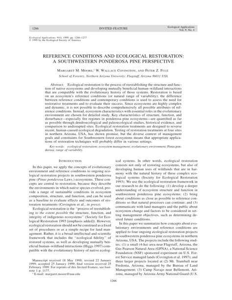 Pdf Reference Conditions And Ecological Restoration A Southwestern