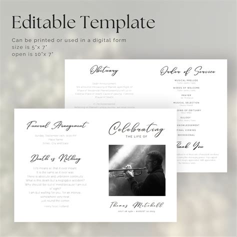 In Loving Memory Template, Funeral Program, Editable Double-sided ...