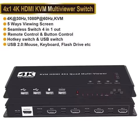 Kolorapus 4X1 HDMI Multiviewer Switch Seamless Quad Screen Real Time