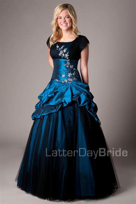 Elegant Royal Blue Black Taffeta Long Ball Gown Prom Dress With Cap