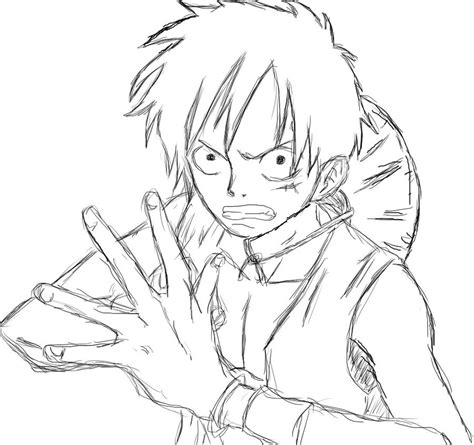 Luffy Full Body Drawing Sketch Coloring Page