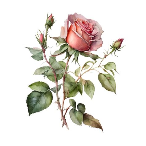 Uma Pintura Em Aquarela De Uma Flor Uma Rosa Rosa Vetor Premium