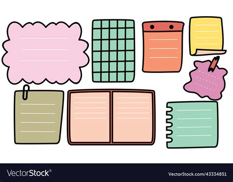 Hand Drawn Note Paper Doodle Set Sticky Notes Vector Image