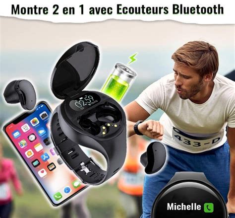 Montre Intelligente En Avec Couteurs Bluetooth Sans Fil Tws