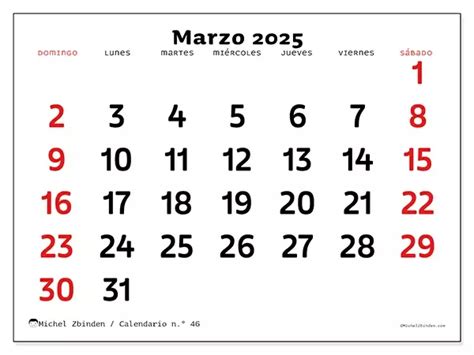 Calendario N Marzo De Di